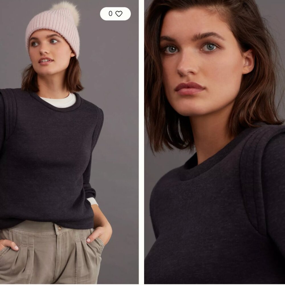 Anthropologie Eri + Ali Mae Pleated Shoulder Sweatshirt Gray XS Wings EUC